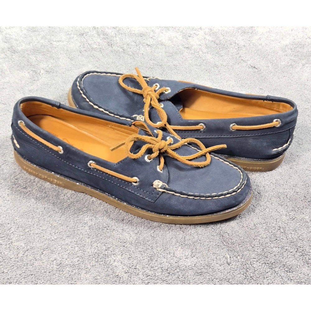Sperry Top-Sider Gold Cup Women's 9M Navy Leather Boat Shoes Tan Laces - Picture 2 of 10